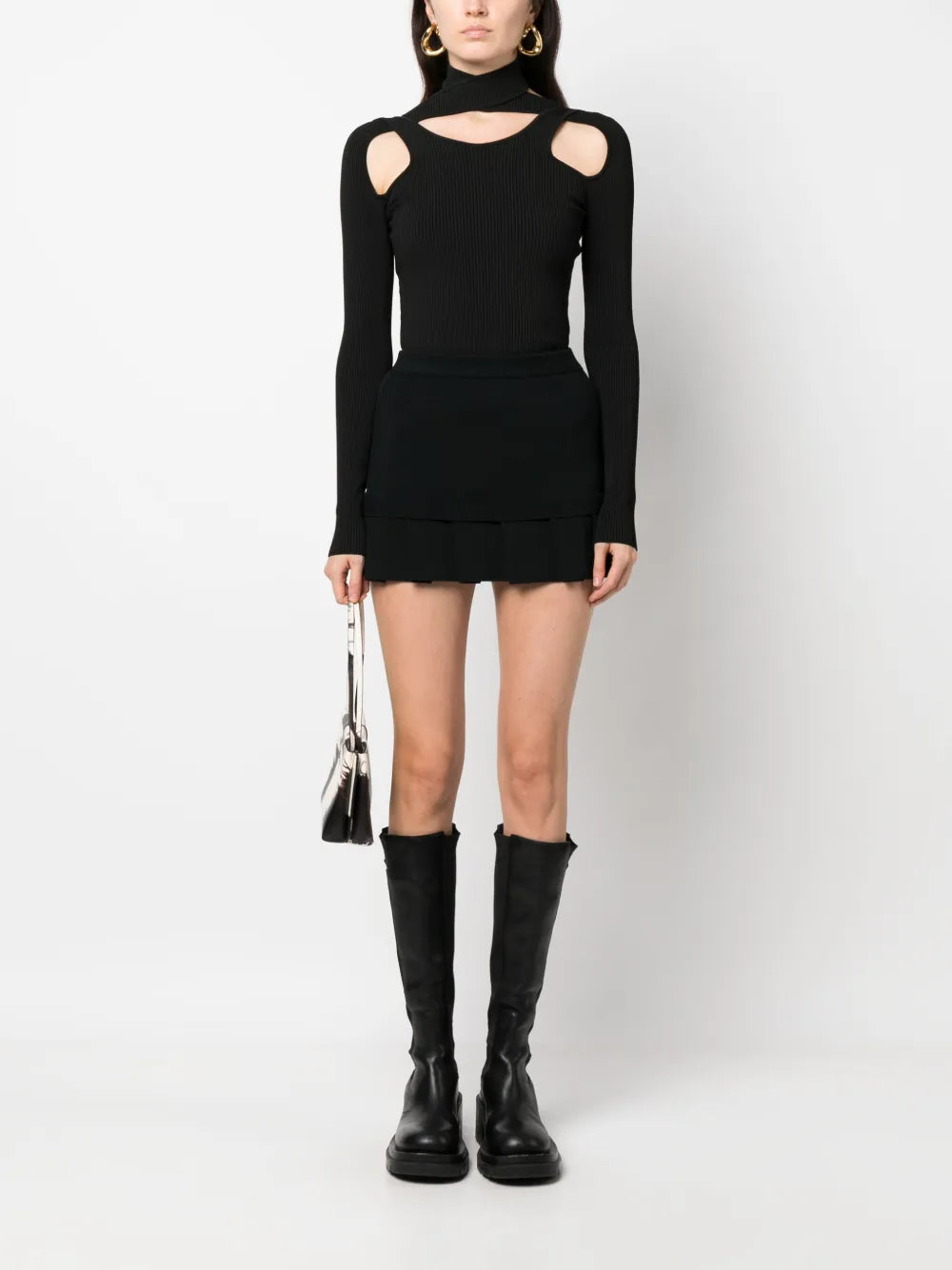 Pleated-Hem Knitted Miniskirt