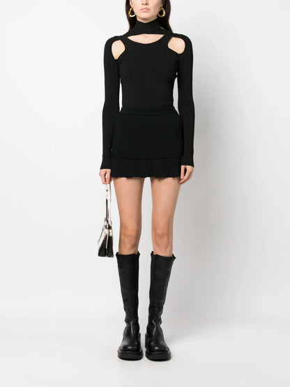 Pleated-Hem Knitted Miniskirt