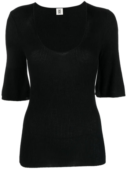Scoop-Neck Ribbed-Knit T-Shirt