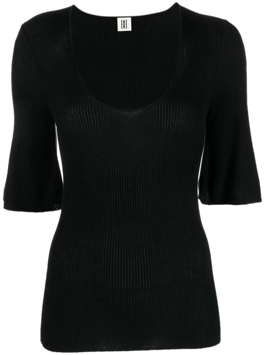 Scoop-Neck Ribbed-Knit T-Shirt