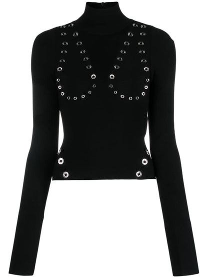Eyelet-Embellished Knitted Top