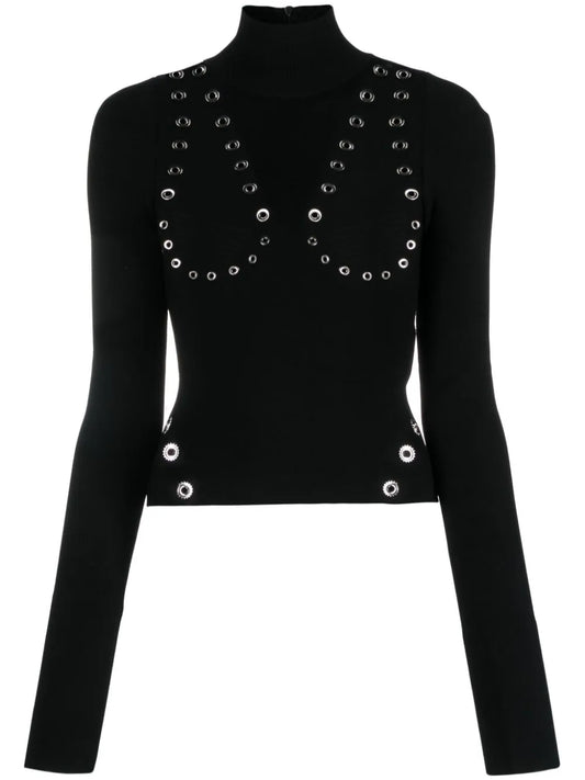Eyelet-Embellished Knitted Top