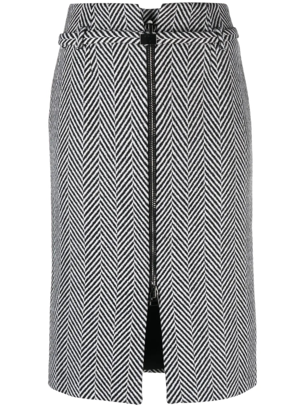 Chevron-Pattern Midi Pencil Skirt