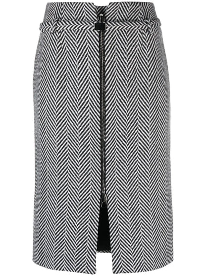 Chevron-Pattern Midi Pencil Skirt