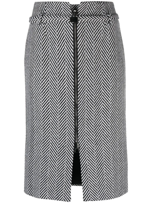 Chevron-Pattern Midi Pencil Skirt