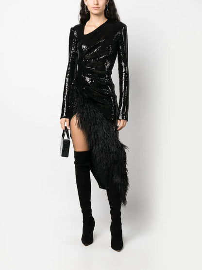Sequin-Embellished V-Neck Midi Dress