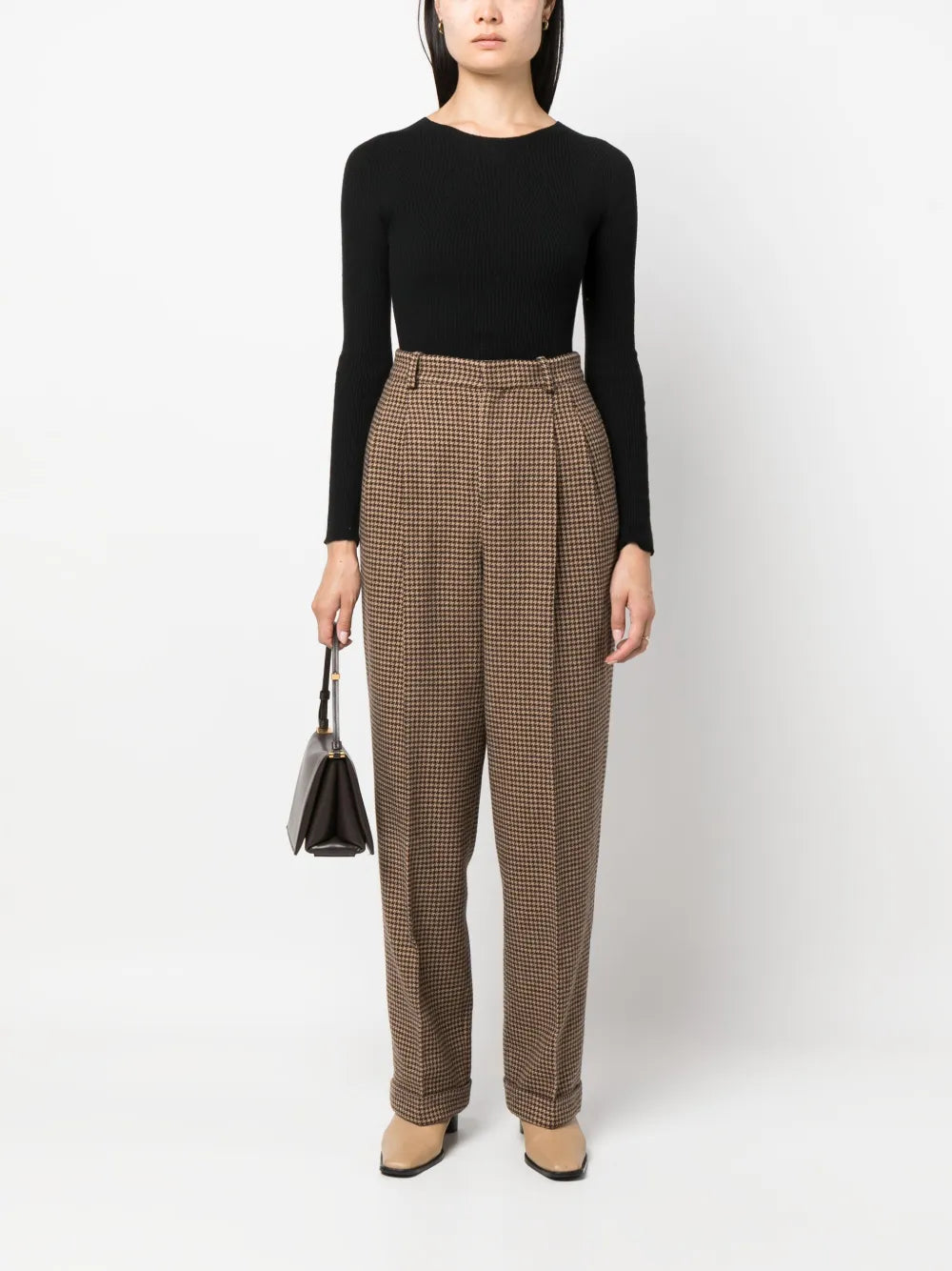 Pleat-Detail Houndstooth-Pattern Trousers