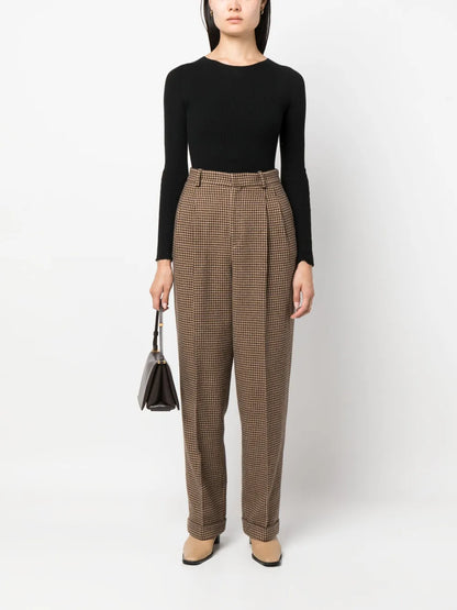 Pleat-Detail Houndstooth-Pattern Trousers