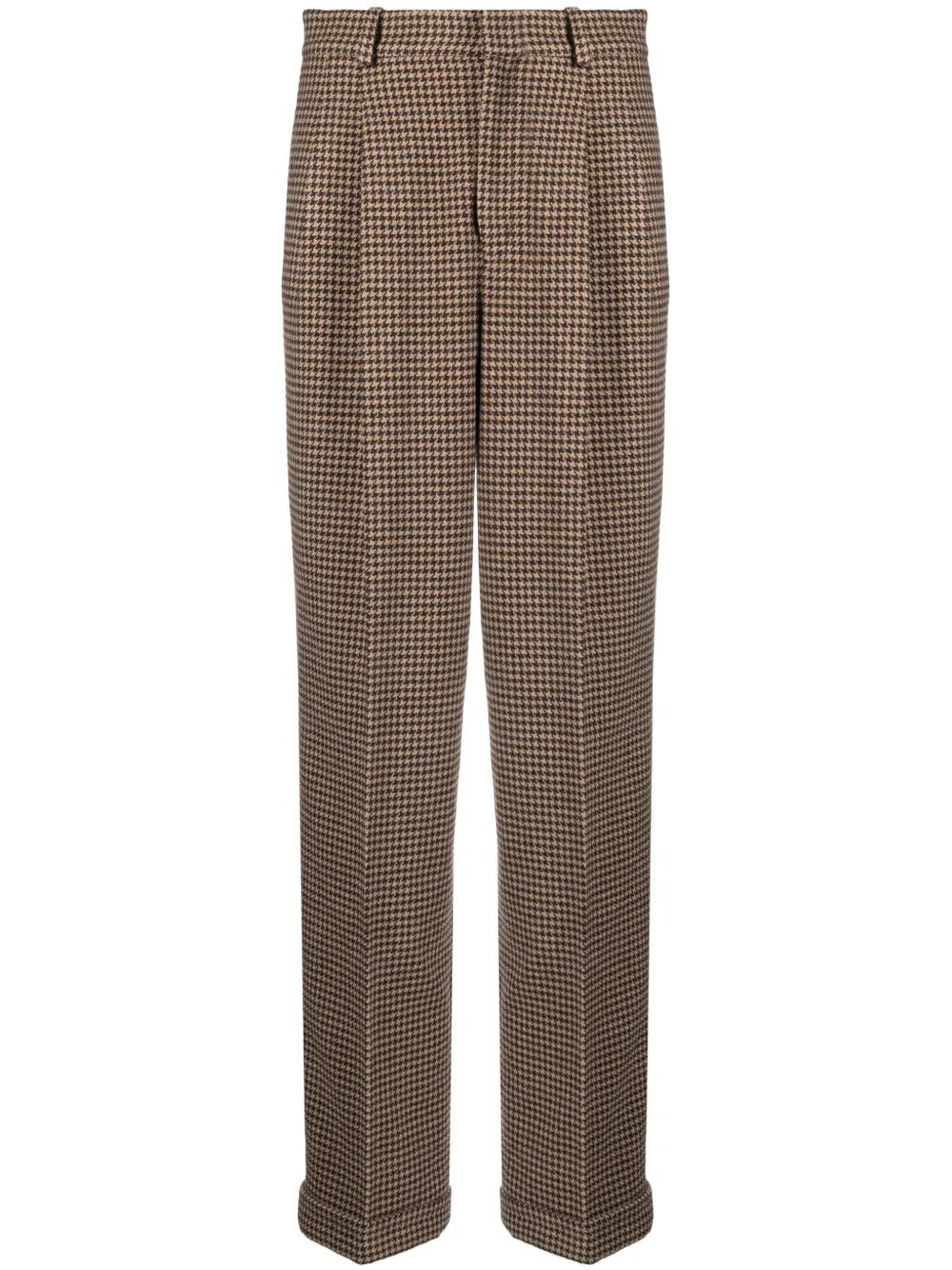 Pleat-Detail Houndstooth-Pattern Trousers