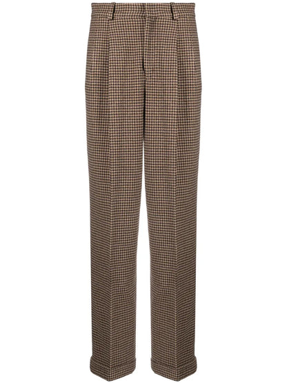 Pleat-Detail Houndstooth-Pattern Trousers