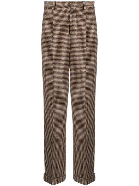 Pleat-Detail Houndstooth-Pattern Trousers
