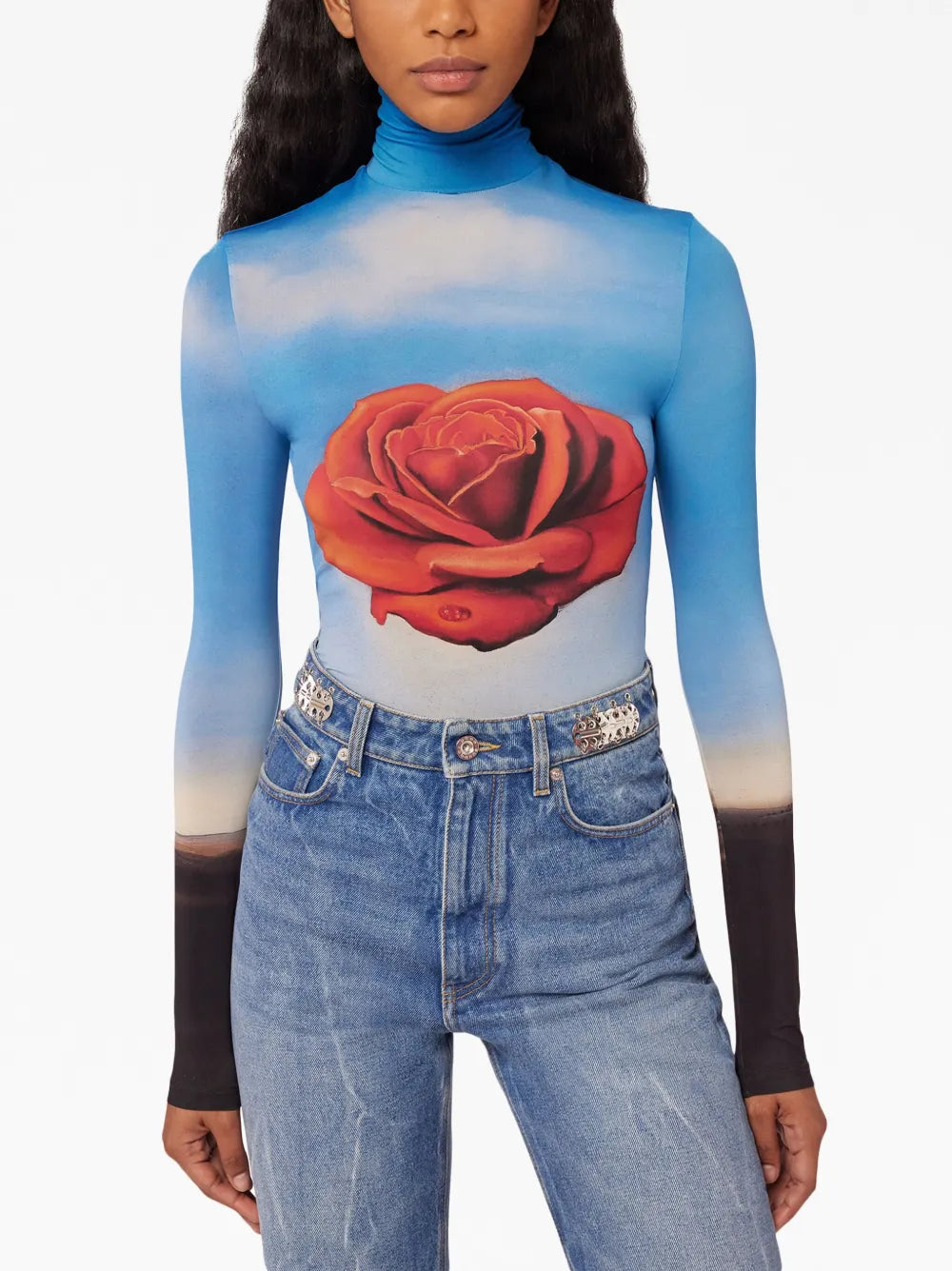 Rose Print Long-Sleeve Top