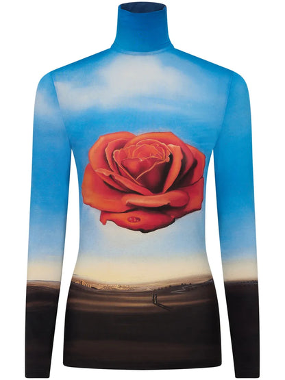 Rose Print Long-Sleeve Top