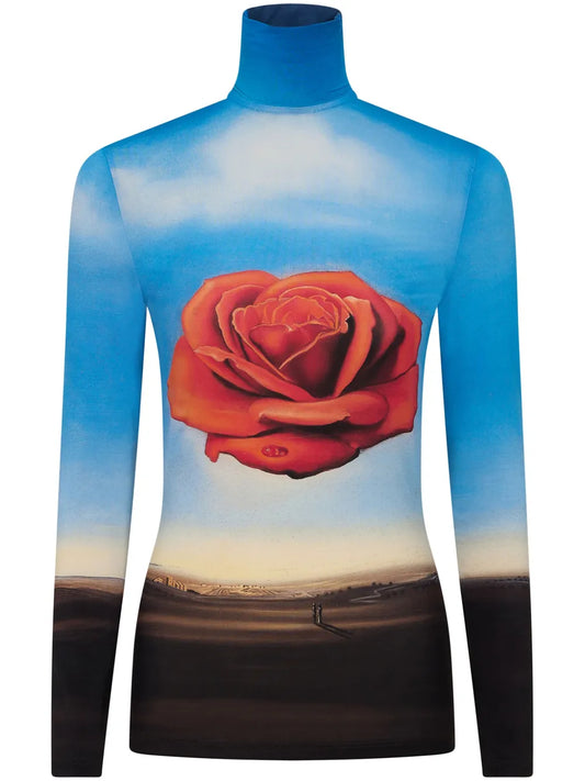 Rose Print Long-Sleeve Top