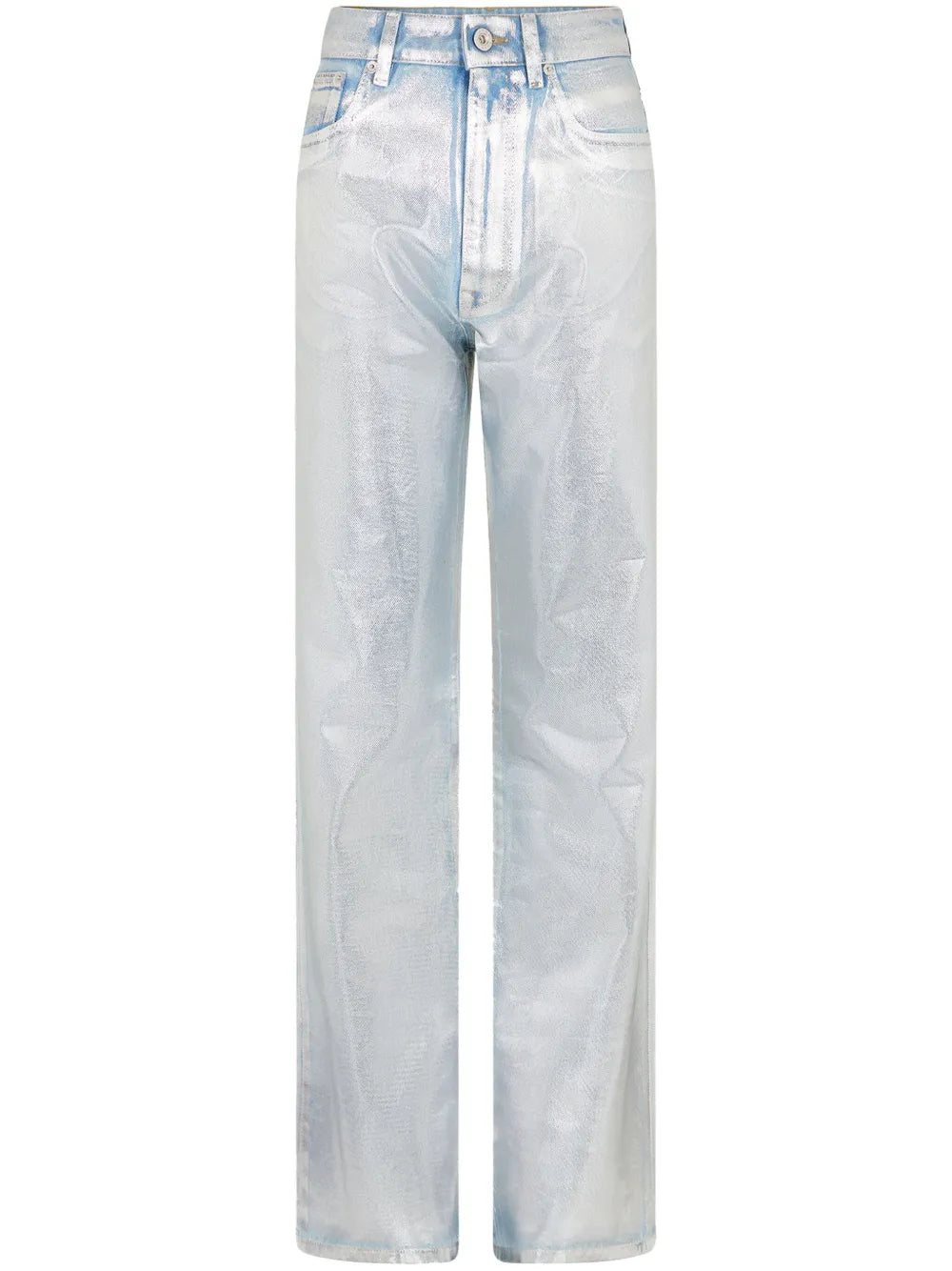 Metallic-Finish Straight-Leg Jeans