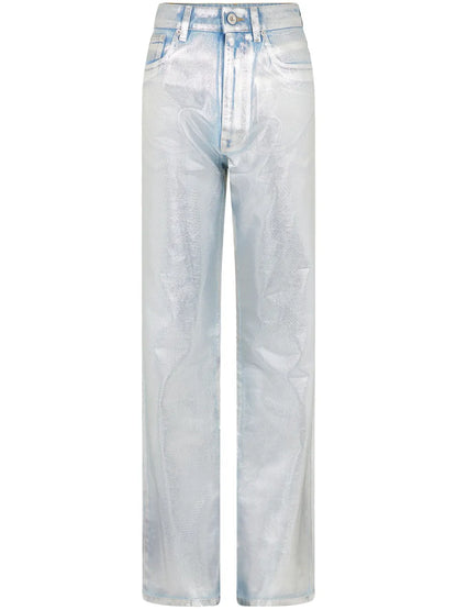 Metallic-Finish Straight-Leg Jeans