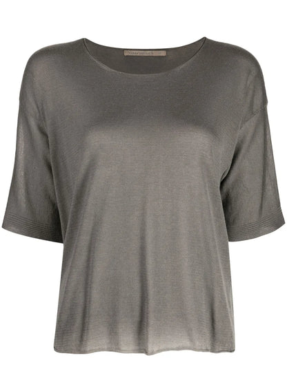 Round-Neck Ribbed-Cuff T-Shirt