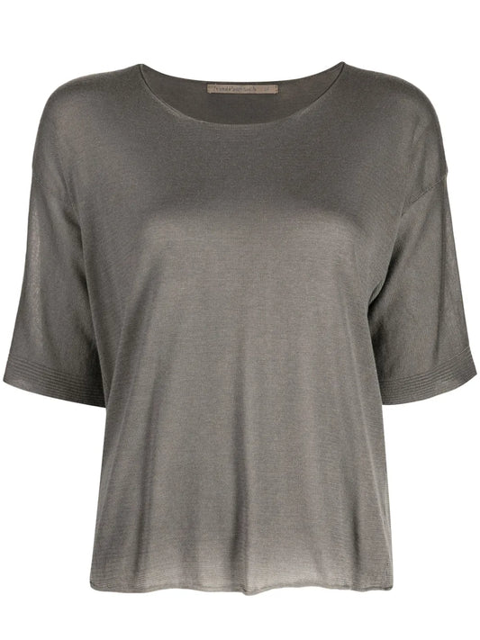 Round-Neck Ribbed-Cuff T-Shirt