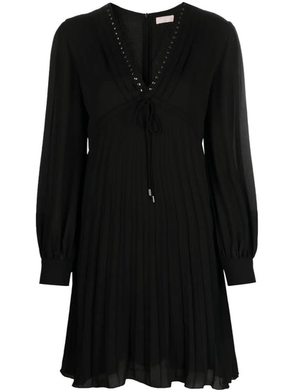 Stud-Embellished Pleated Midi Dress