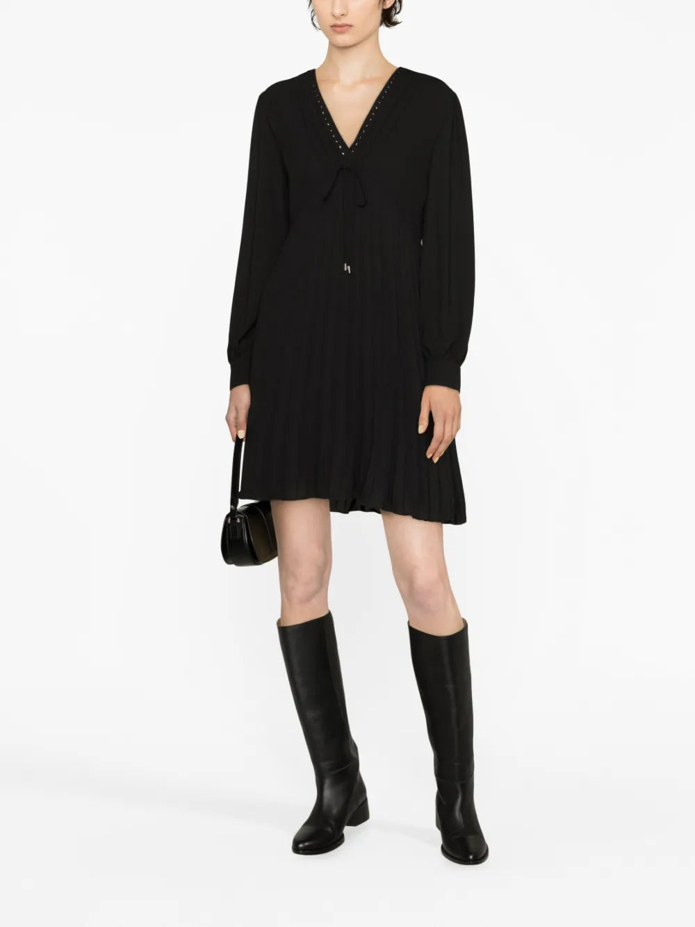 Stud-Embellished Pleated Midi Dress