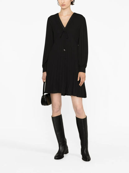 Stud-Embellished Pleated Midi Dress