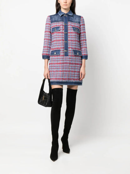 Panelled Tweed Denim Mini Dress