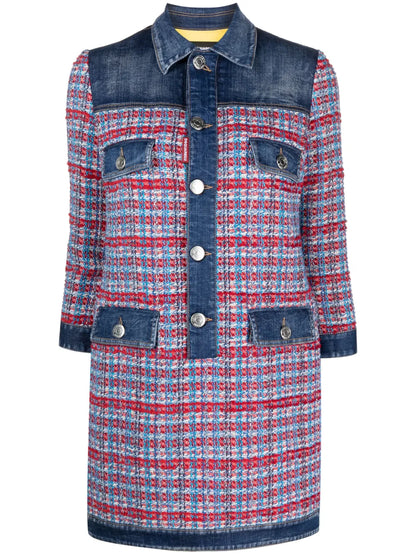 Panelled Tweed Denim Mini Dress