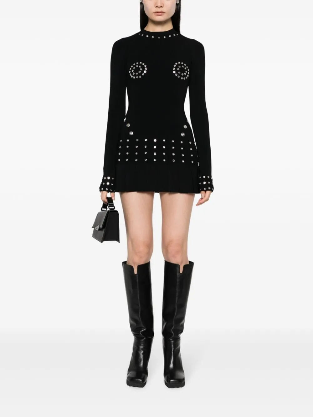 Eyelet-Embellished Pleated Minidress