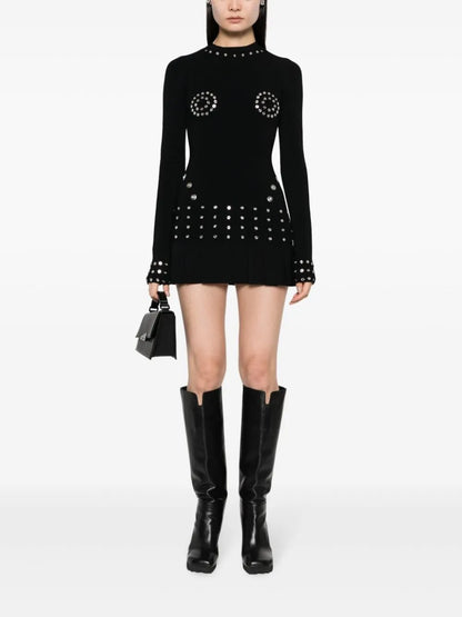 Eyelet-Embellished Pleated Minidress