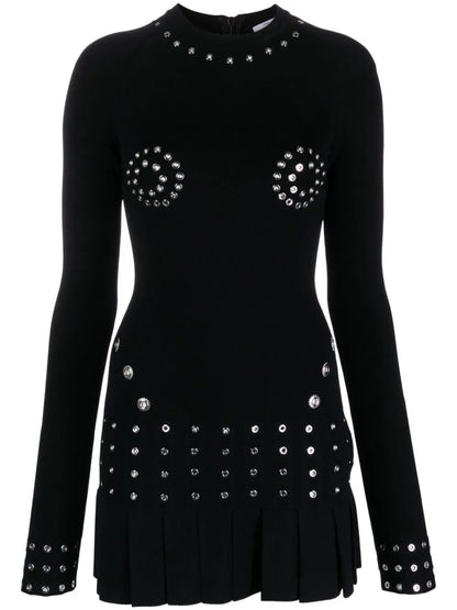 Eyelet-Embellished Pleated Minidress