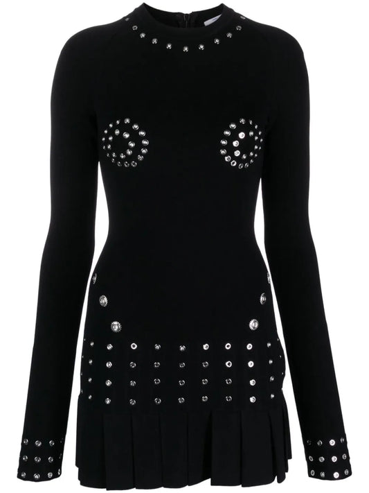 Eyelet-Embellished Pleated Minidress