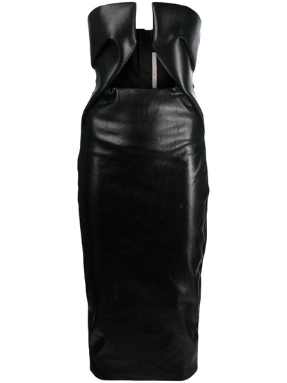Strapless Patent Midi Dress