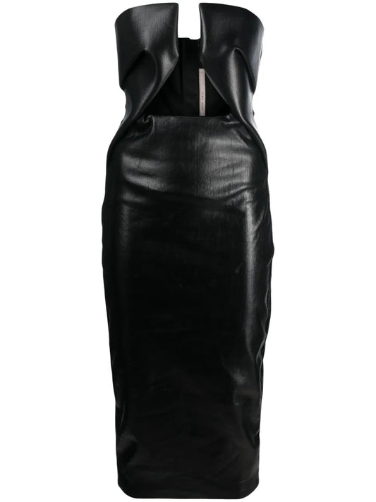 Strapless Patent Midi Dress