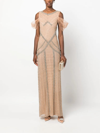 Crystal-Embellished Off-Shoulder Gown