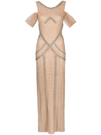 Crystal-Embellished Off-Shoulder Gown
