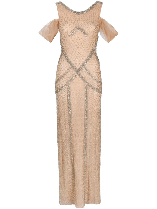 Crystal-Embellished Off-Shoulder Gown