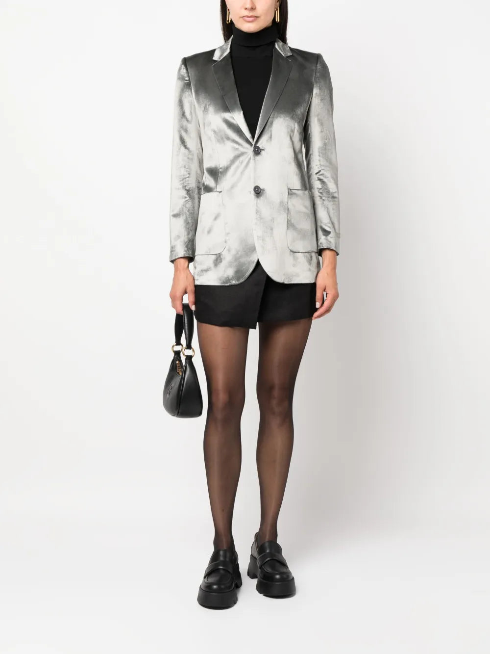 Velvet-Effect Single-Breasted Blazer