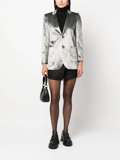 Velvet-Effect Single-Breasted Blazer