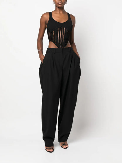 Pleated Wide-Leg Wool Trousers