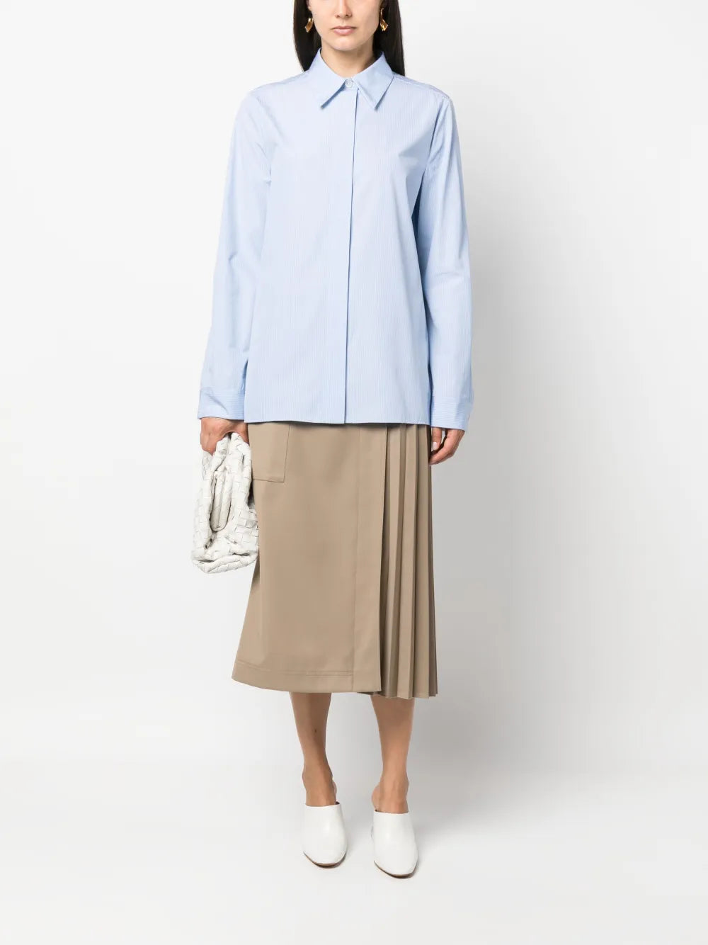 Concealed-Fastening Striped Cotton Shirt