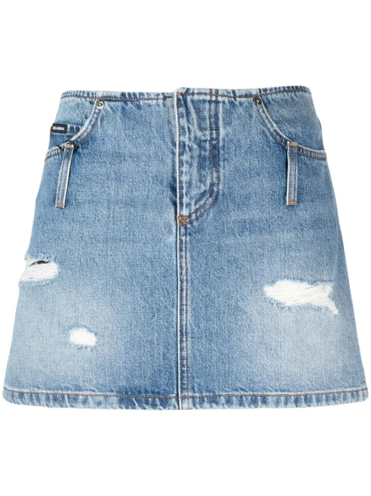 Distressed-Effect Denim Miniskirt