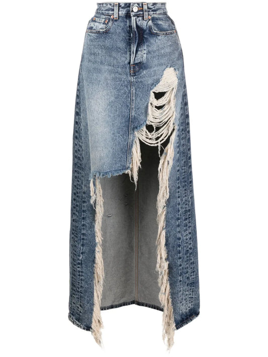 Ripped-Detail Denim Skirt