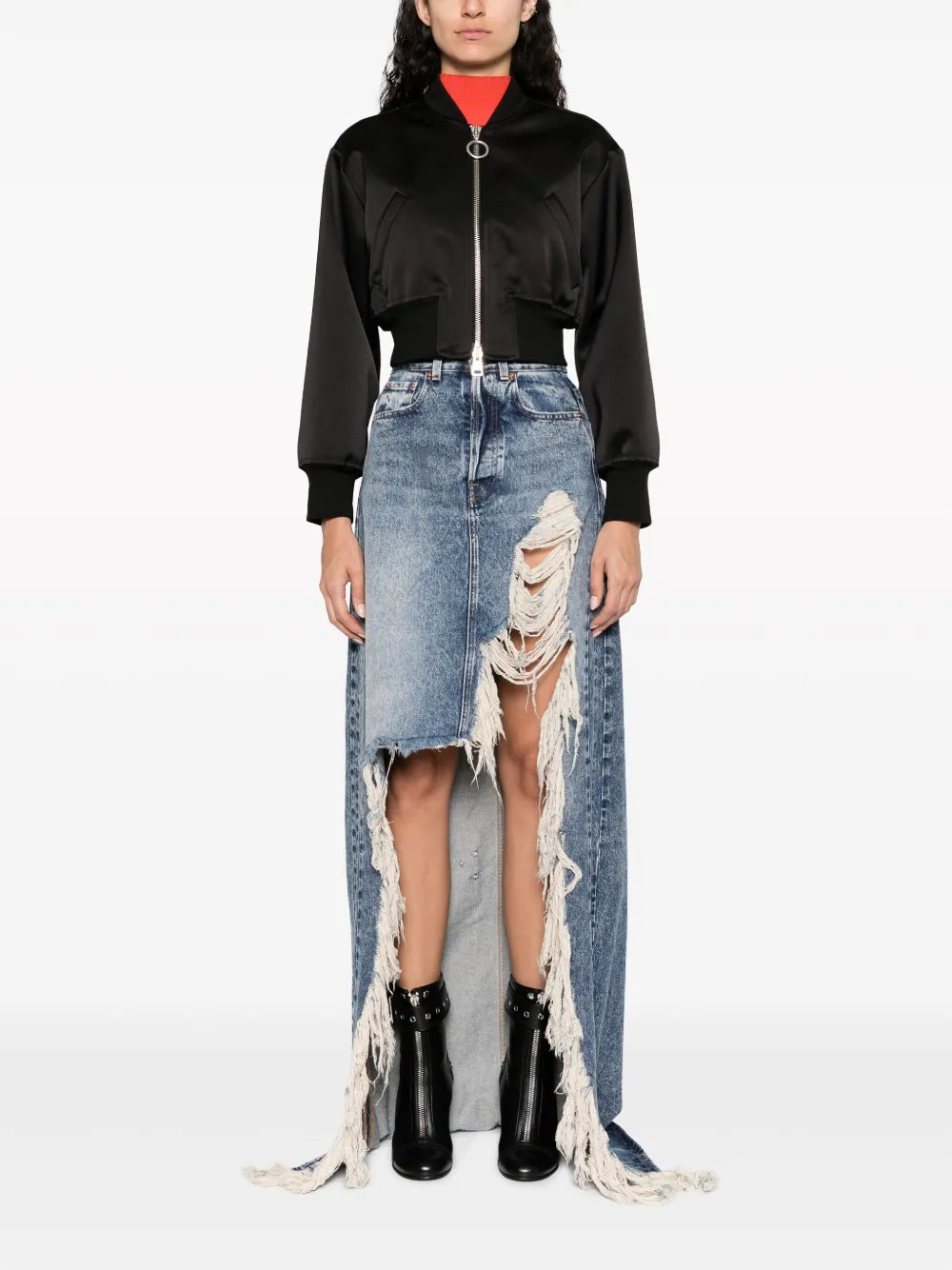 Ripped-Detail Denim Skirt