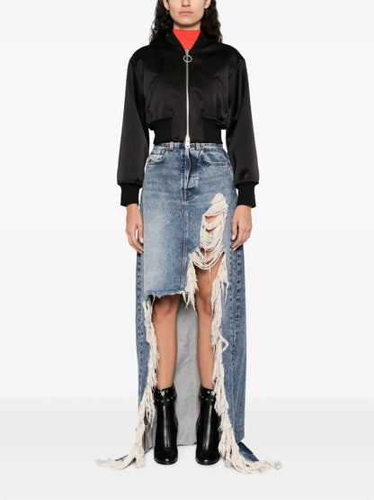 Ripped-Detail Denim Skirt