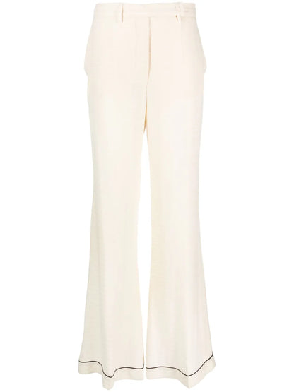 High-Waisted Flared Silk Trousers