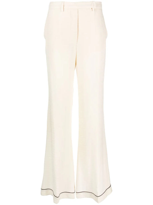 High-Waisted Flared Silk Trousers