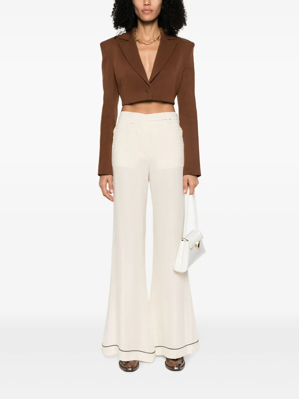 High-Waisted Flared Silk Trousers