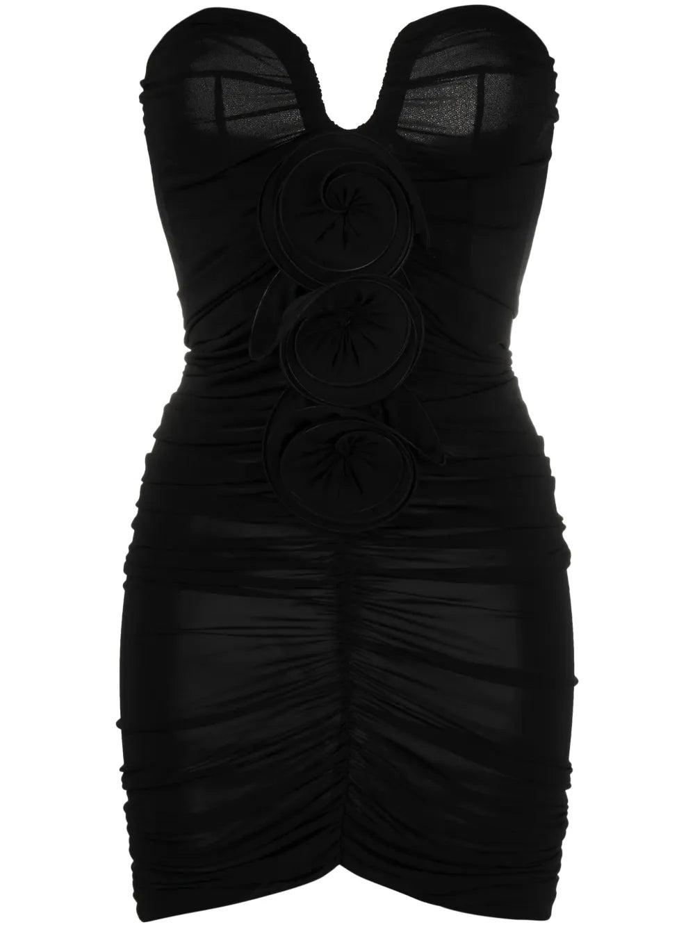 Floral-Appliqué Ruched Minidress