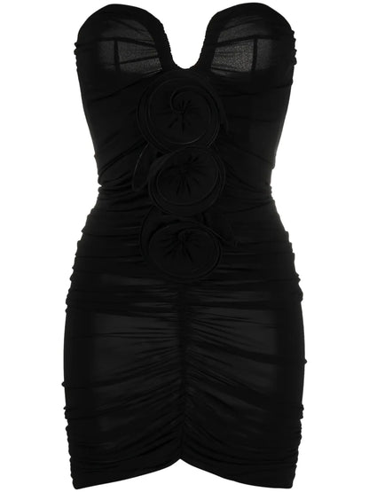 Floral-Appliqué Ruched Minidress