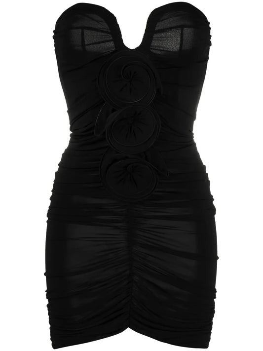 Floral-Appliqué Ruched Minidress
